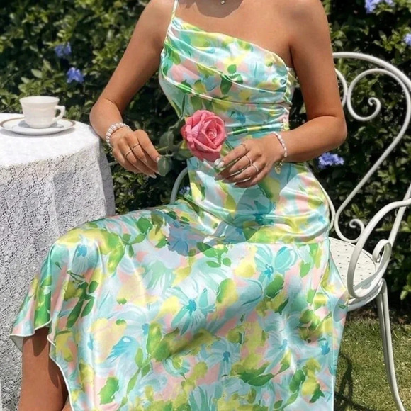 Vacation Style Allover Print One Shoulder Long Dress In Summer - Picture 1 of 6